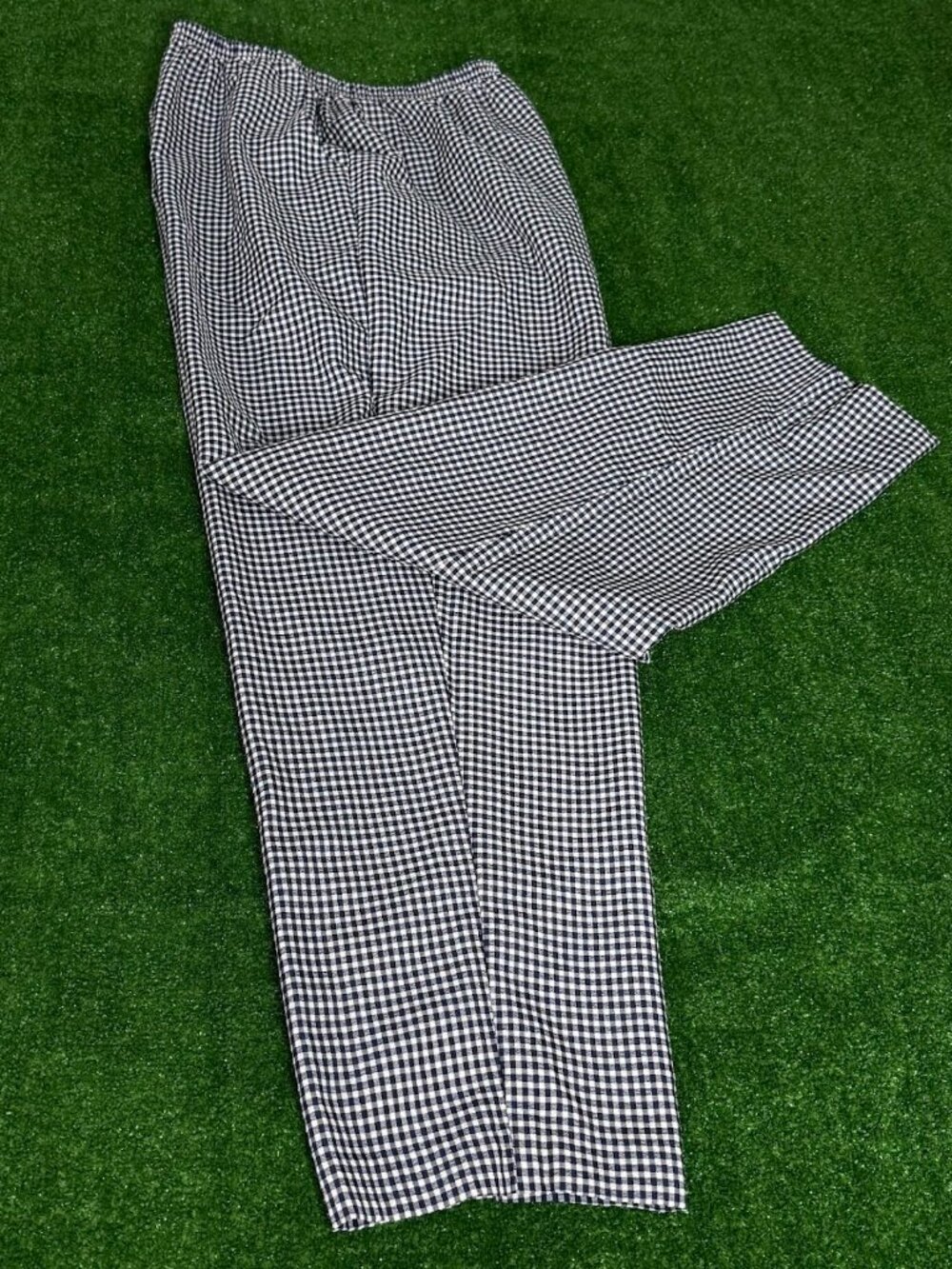 Vintage Teddi Navy Gingham Checkered Pull-On Pants Size 12 Elastic High Waist